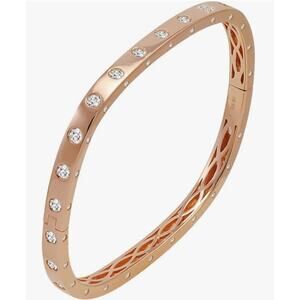 Amanda Rose Cubic Zirconia Rose Gold Flashed Sterling Silver Bezel Cuff Bangle